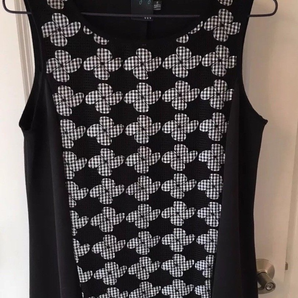 Gabby Skye Black White Floral Sleeveless Shift